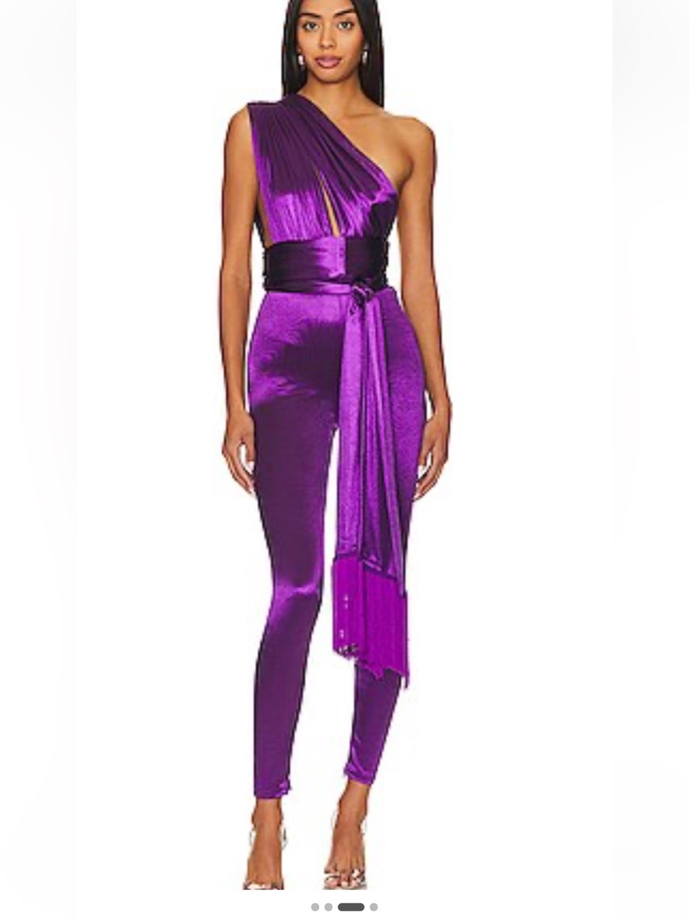 Bronx and Banco One-Shoulder Metallic Purple Satin Jumpsuit